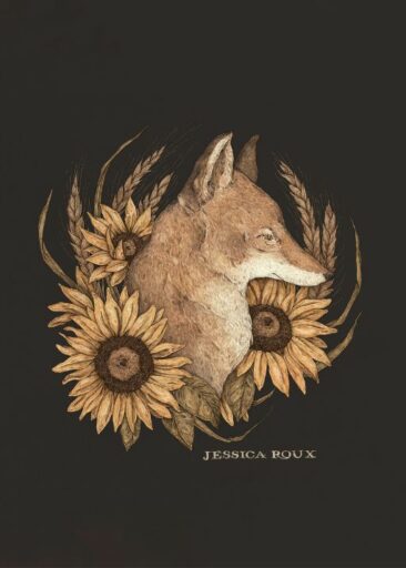 Coyote and Sunflower por Jessica Roux